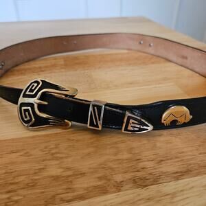 Vintage Nocona Black Leather Ranger Belt, Size 32 Western Animal Native